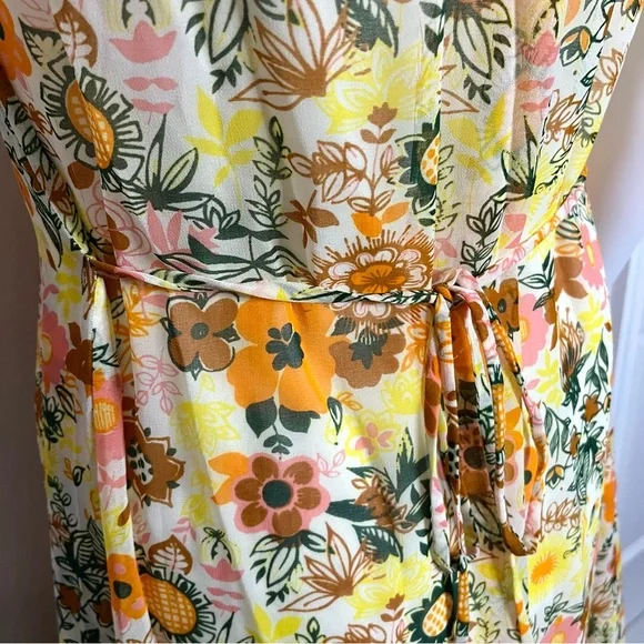 ModCloth S Buttercup Retro Floral Print Chiffon Pleated Shift Dress EUC 60s Mod - Picture 4 of 12